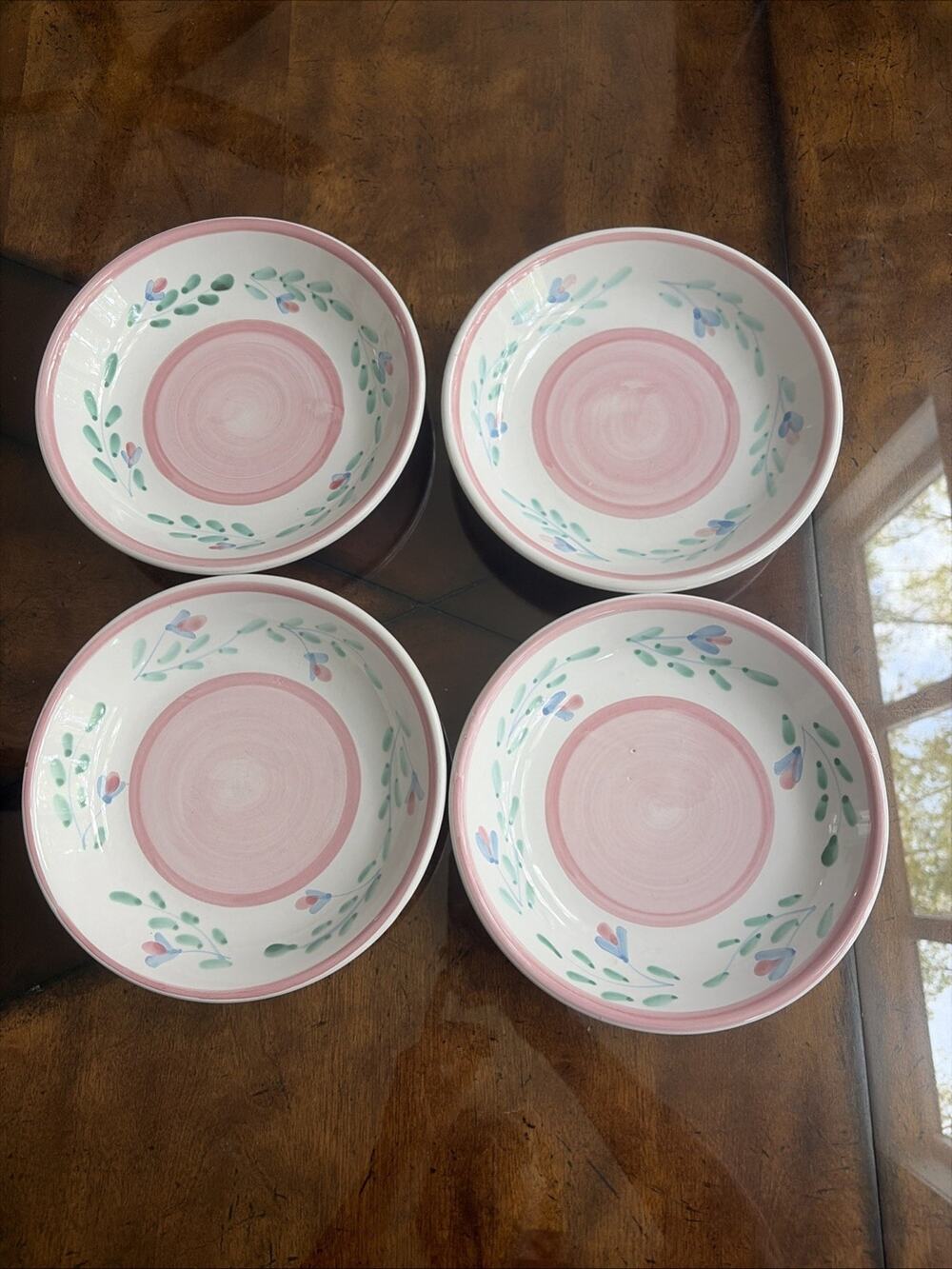 Caleca Pink Garland 8 1/2" Soup/Pasta Bowl Hand Painted Italy replacement set 4